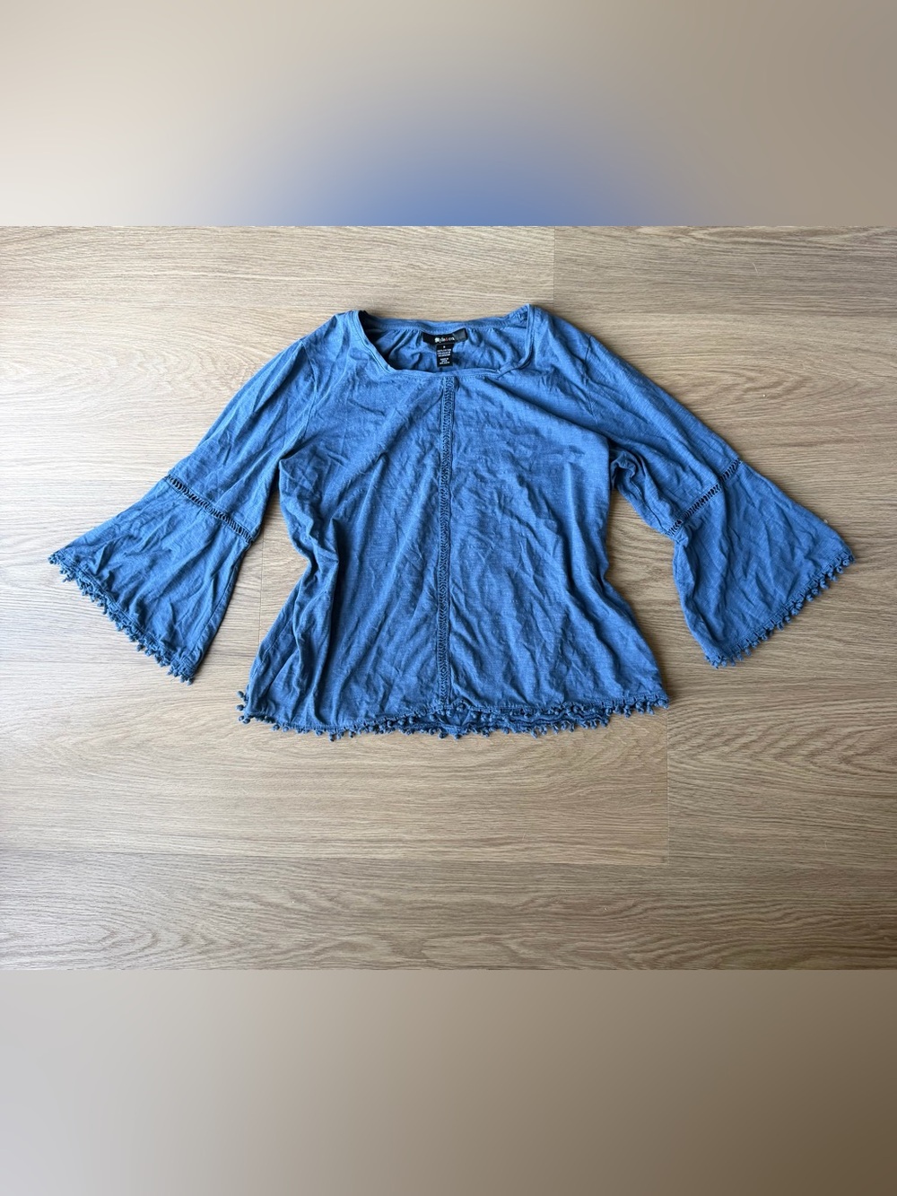 Style & Co. Blue Bell-Sleeve Fringe Hem Tunic
